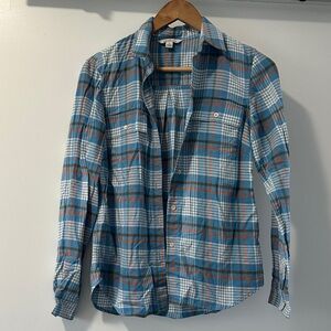 L.L. Bean Blue and Orange Plaid Women's Button Down Shirt